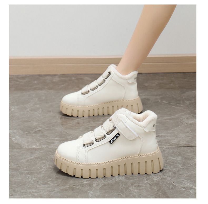 Stivali da neve alti in pile da donna, scarpe termiche per studenti, scarpe casual con plateau in cotone_voghion.com