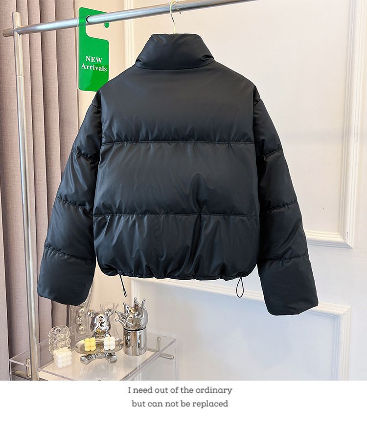 Dameskleding Koreaanse versie korte opstaande kraag kleine winterjassen katoenen jas voor dames eenvoudige losse versie rits pufferjack effen kleur_voghion.com