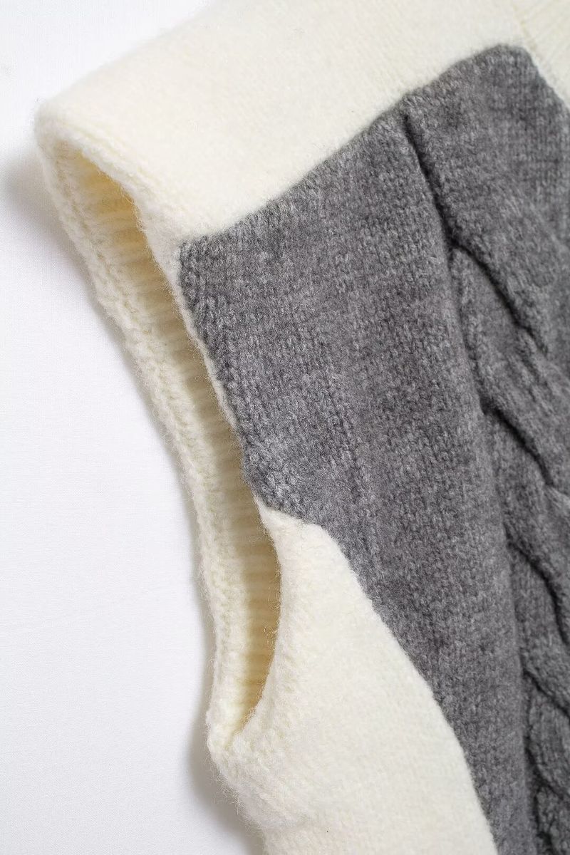 Women's clothing 2024 autumn and winter new versatile drawstring patterned knitted vest_voghion.com