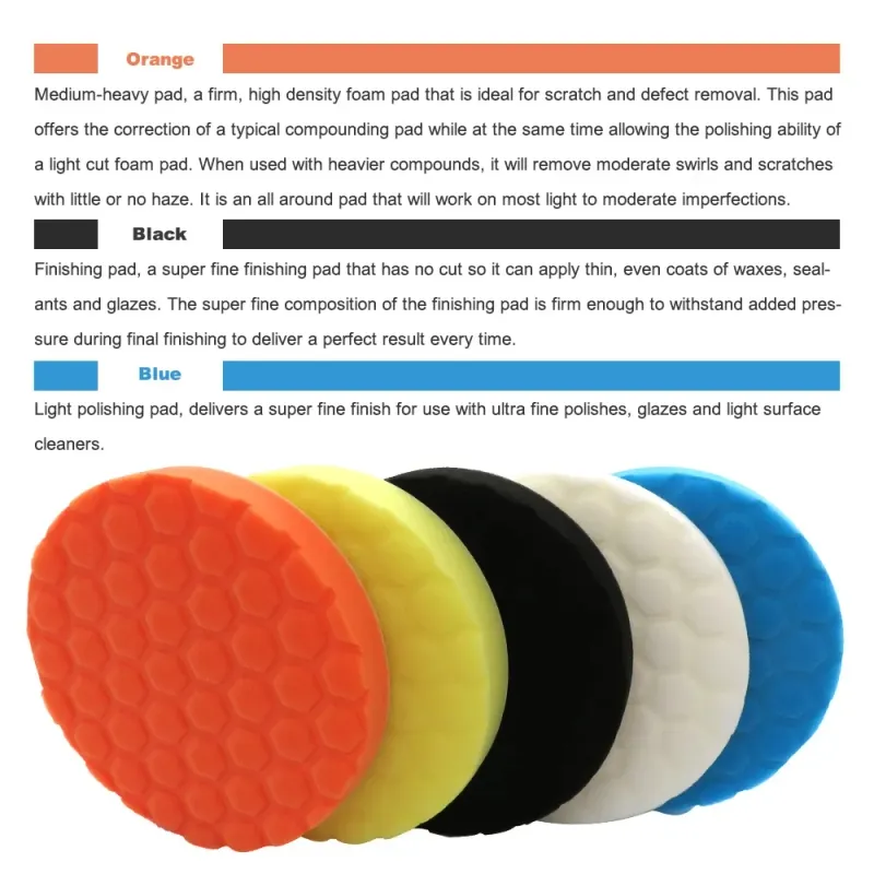 5-teiliges Autopflege-Pad-Polierset für Bohrmaschinen, 5/6/7 Zoll, selbstklebende Polierscheiben, Autowachs-Applikatorscheiben_voghion.com