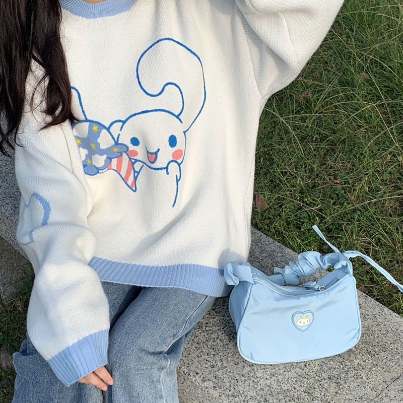 Jade Gui Dog Sweater, Cute Female Student Commuting Vitality Round Neck Knitted Shirt Top Coat, Autumn and Winter_voghion.com