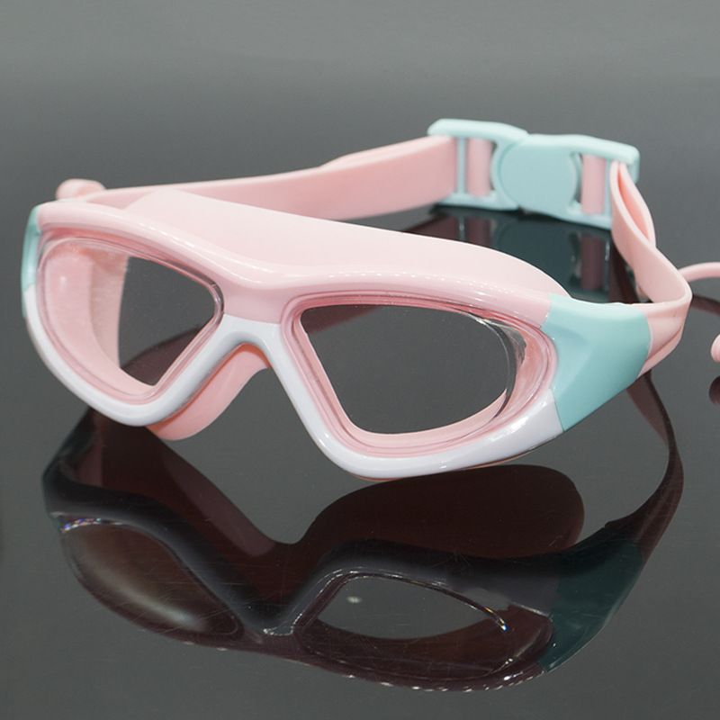 Gafas de natación antivaho con montura grande y tapones para los oídos para niños y niñas_voghion.com