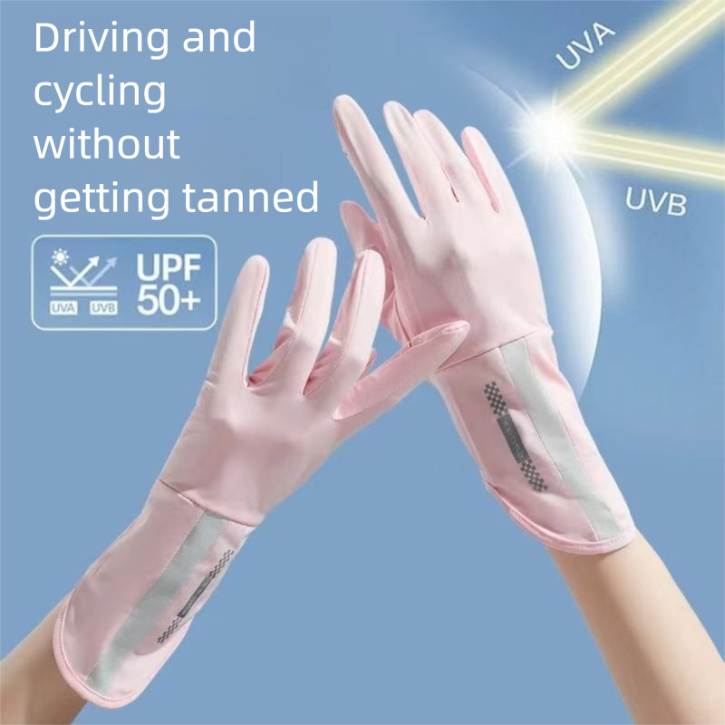 Gants de soleil en soie glacée pour femmes, fins, respirants, antidérapants, protection UV, pour le cyclisme, la conduite de vélos électriques et autres activités de plein air. Deux doigts._voghion.com