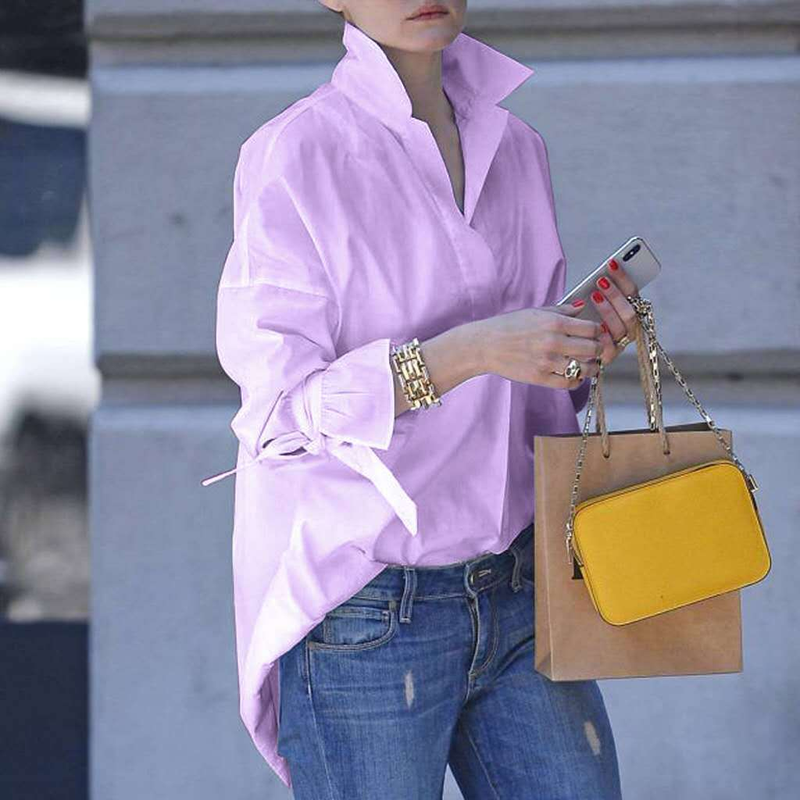 Camicia da donna Verve primavera estate a maniche lunghe, ampia e alla moda da strada, tinta unita, taglie forti_voghion.com
