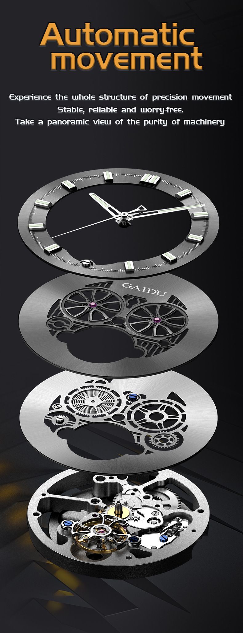 Men's Stainless Steel Automatic Mechanical Watch With Luminous Hands, Water Resistant Business Watch, Round Dial, Mineral Glass, Butterfly Clasp_voghion.com