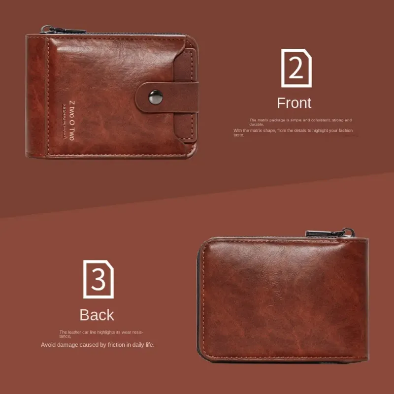 Kartenetui, große Kapazität, einfarbige Tasche mit Reißverschluss, mehrere Kartenfächer, Business-Clutch im koreanischen Stil, PU-Leder, Herren_voghion.com