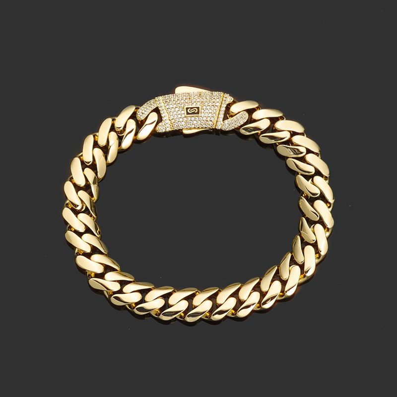 Men's Cuban Link Bracelet 14K Gold Plated Hip Hop Jewelry, High Quality Thick Chain Bracelet For Men, Trendy Unisex Accessory_voghion.com