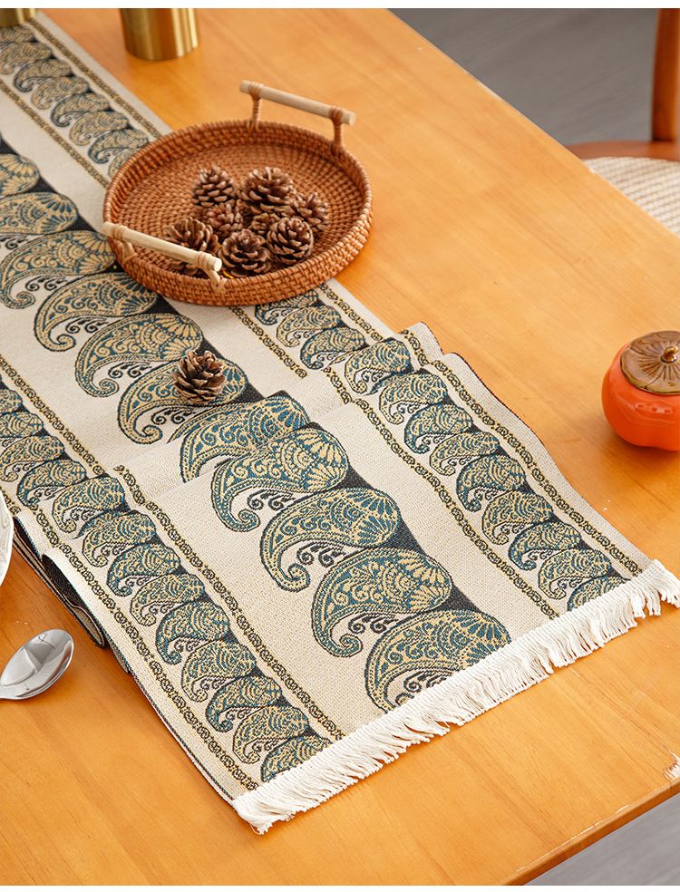 Camino de mesa de rayas de lujo: tela jacquard de primera calidad, decoración de comedor a prueba de polvo para mesas de 1,82 m a 2,44 m, elegante funda para mesa de centro y aparador._voghion.com