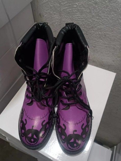 CMY-Women's Boots PU Women's Shoes Fashion Tooling Boots Large Size Printed Autumn Women's High Top Skull Pattern Martin Boots Women's_voghion.com