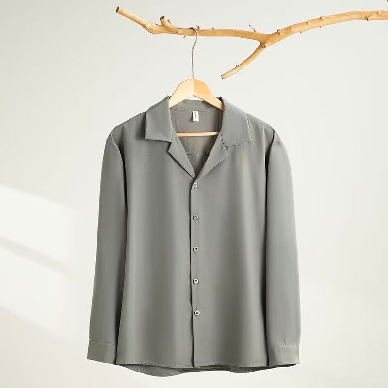 CT Long Sleeve For Men, Spring And Autumn Korean Style, Trendy Solid Color Shirt, Slim Fit, Plus Size, Office Work_voghion.com