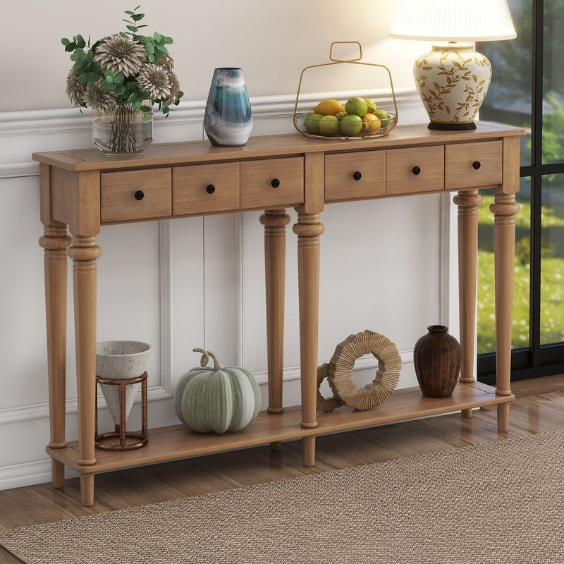 Retro Console Table With 4 Drawers And Open Shelf,perfect For Entryways,Living Rooms,and Hallways_voghion.com
