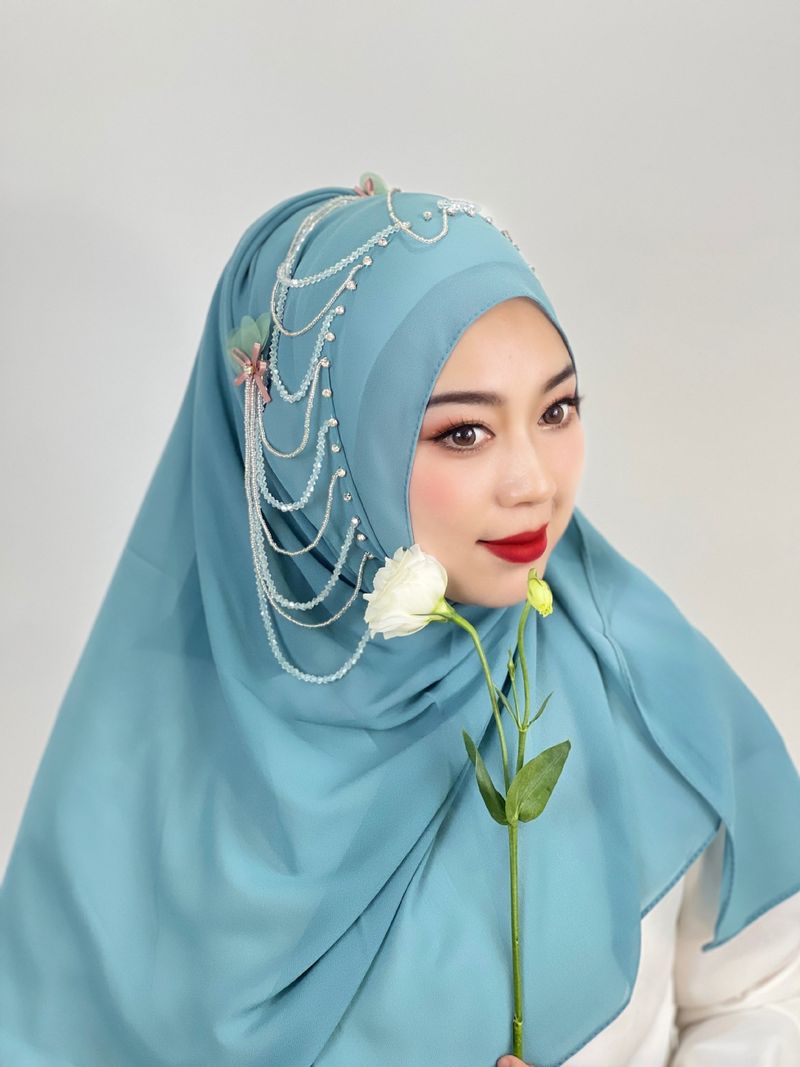 Frauen Hijab perle chiffon frauen schal quaste nagel blume lange schal einfarbig schal schal schal_voghion.com