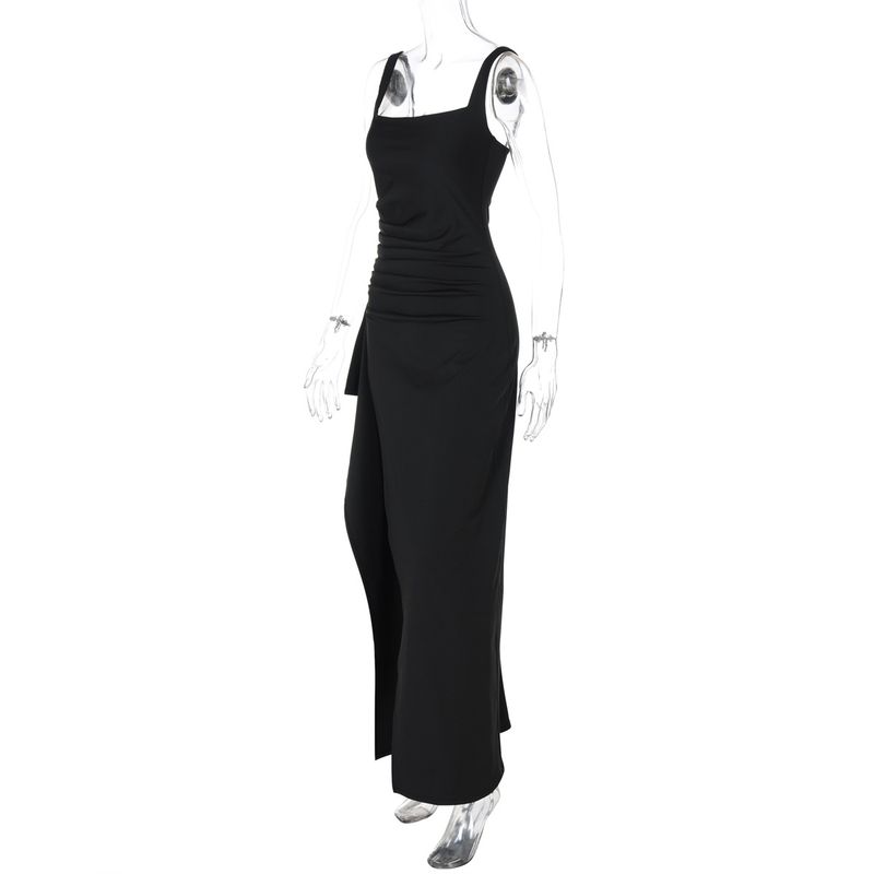 Dammekleeder Oweskleed Laang Rock Summer Moud Sexy Hosenträger Récklos Kleed mat héije Schlitzer_voghion.com