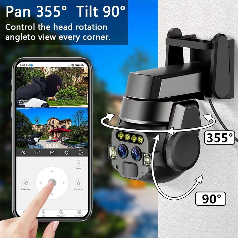 10X Zoom WiFi Security Camera With Auto Tracking, Night Vision, 6MP HD, Dual Light, IP67 Waterproof For Indoor/Outdoor Use_voghion.com