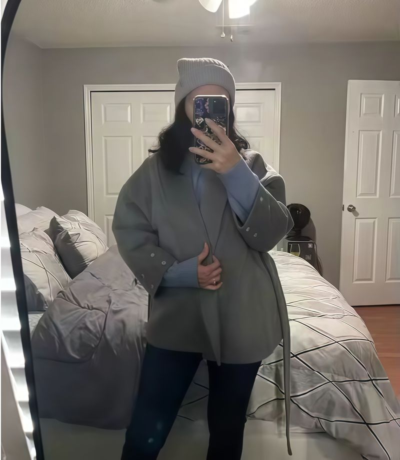 Trenchcoat aus Wollmischung – Langer Damenmantel mit übergroßem Revers und Gürteldetail für elegante und lässige Kleidung_voghion.com