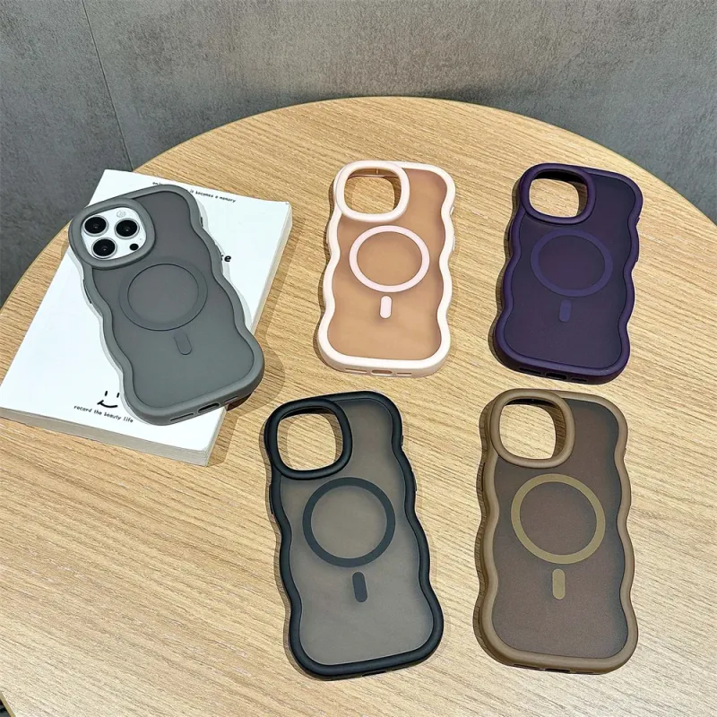 Voor Wave Frame Matte Magnetische Hoes voor iPhone 12, 13, 14, 15 Pro Max 16 Plus Draadloos Opladen Matte Achterkant_voghion.com