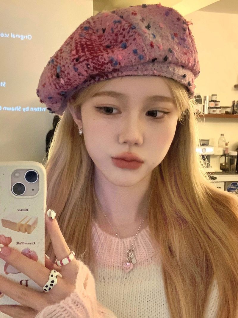 Koreanische Instagram Rot Rosa Weihnachten Baskenmütze Frauen Herbst und Winter Stil Zeigen Gesicht Kleine Maler Achteckigen Hut_voghion.com