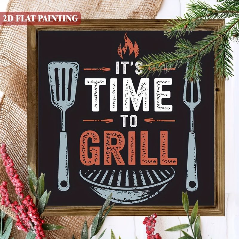 Placa rústica de madeira "É hora de grelhar" - Arte para churrasco de 20x20 cm. Perfeita para cozinha, quintal ou como presente de verão._voghion.com