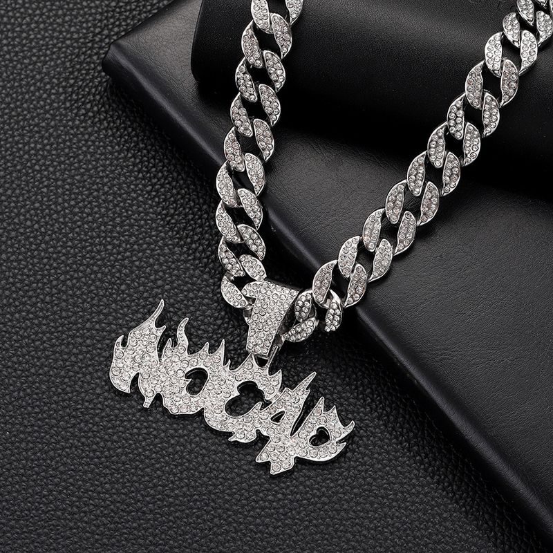 Flame Pendant, Letter Pendant Necklace, Personalized Men's Cuban Chain, Color Options_voghion.com