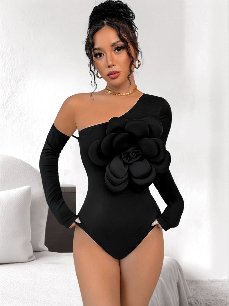 2025 New Elegant And Sexy Three-dimensional Decorative One-shoulder Off-the-shoulder Solid-color Tights_voghion.com