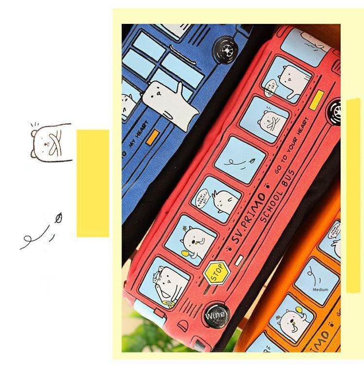 Papetărie creativă coreeană pentru studenți, cu animale mici, cu autobuz, penita cu autobuz, cutie de papetărie din pânză pentru bărbați și femei_voghion.com
