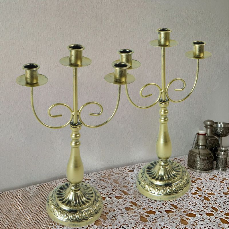 Vintage Copper Candle Holder Set, Handcrafted Metal Candlestick For Dining Table, Wedding Decor & Rustic Home Centerpiece (Single/3-Branch Options)_voghion.com