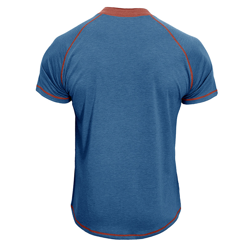 2024 Sommer Kurzarm Rundhals Herren Henry Shirt T-Shirt Color Block Top_voghion.com