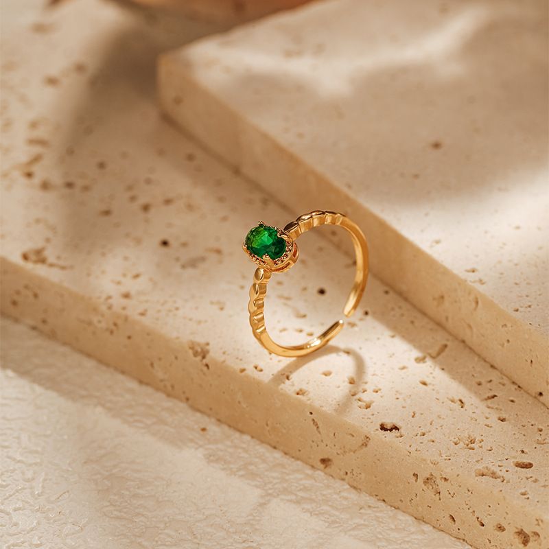Anello di lusso leggero in zircone, vero oro galvanizzato, colore che preserva la trama del metallo, anello retrò francese, temperamento attivo, anello turchese_voghion.com