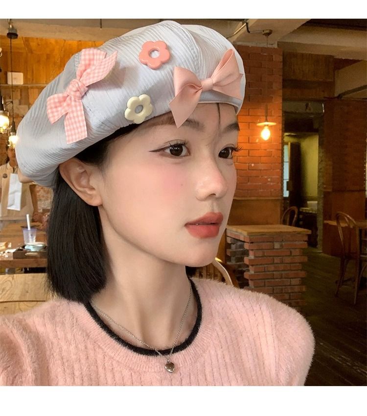 Women's Bow Lace Hat, Cute Multi-purpose Netflix Artist Model, Makes The Face Look Smaller, Suitable For Large Head Circumference_voghion.com