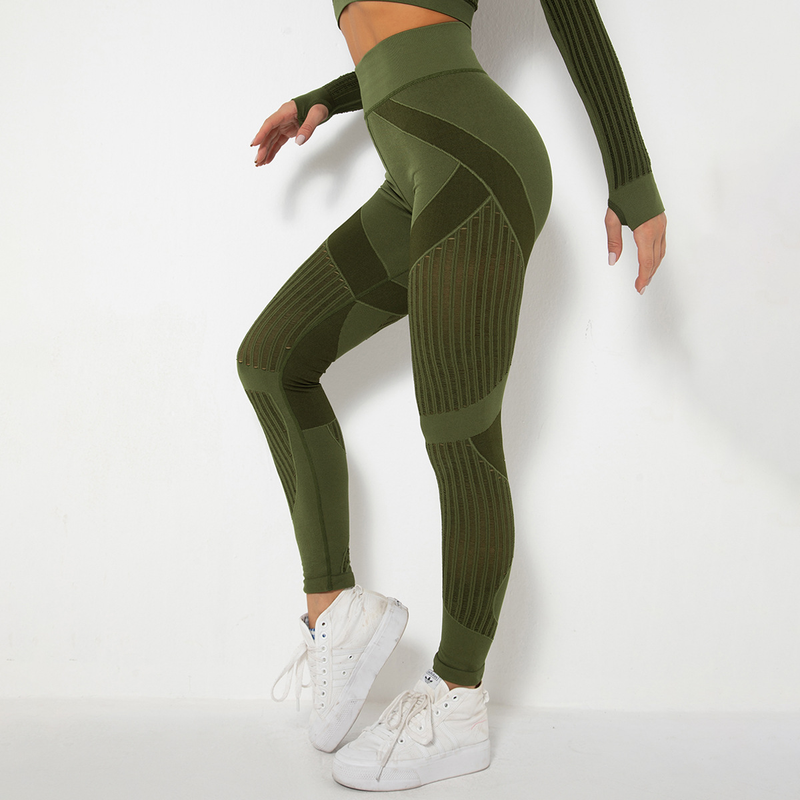 Women's Knitted Quick-drying Hollow Yoga Fitness Pants High Waist Hip Tight Sports Yoga Pants In Stock_voghion.com