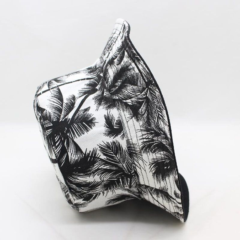 Vendita calda unisex reversibile double face nero albero di cocco stampato pescatore cappelli secchio uomini donne all'aperto viaggio visiera_voghion.com