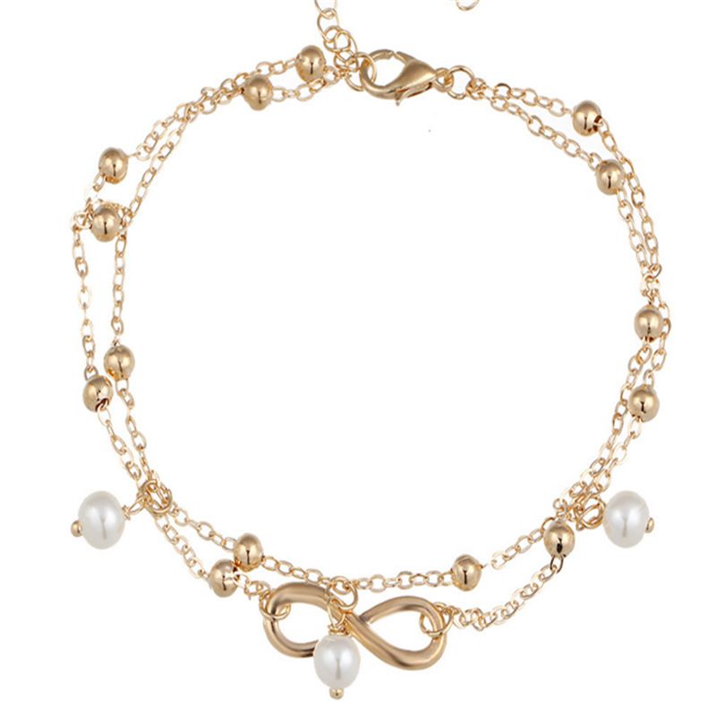 Cavigliera con perle a forma di 8, di gran moda, realizzata a mano, con bracciale a doppio strato di perline, gioiello unico_voghion.com