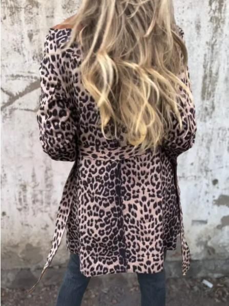2024 Nuova giacca con cappuccio e stampa leopardata, cardigan, cintura, trench lungo_voghion.com