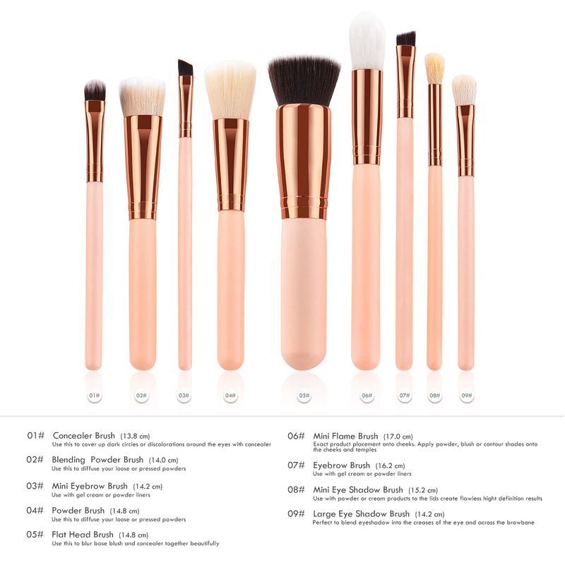 9 Stück Make-up-Pinsel, Beauty-Tools, großer flacher Kopf, Lidschattenpinsel, Hautfarbe, Holzgriff, Set, Make-up GUJHUI_voghion.com