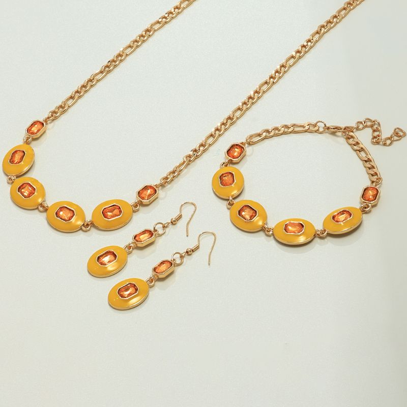 Ensemble de bijoux tendance en métal polygonal texturé pour femme, boucles d'oreilles, collier et bracelet_voghion.com