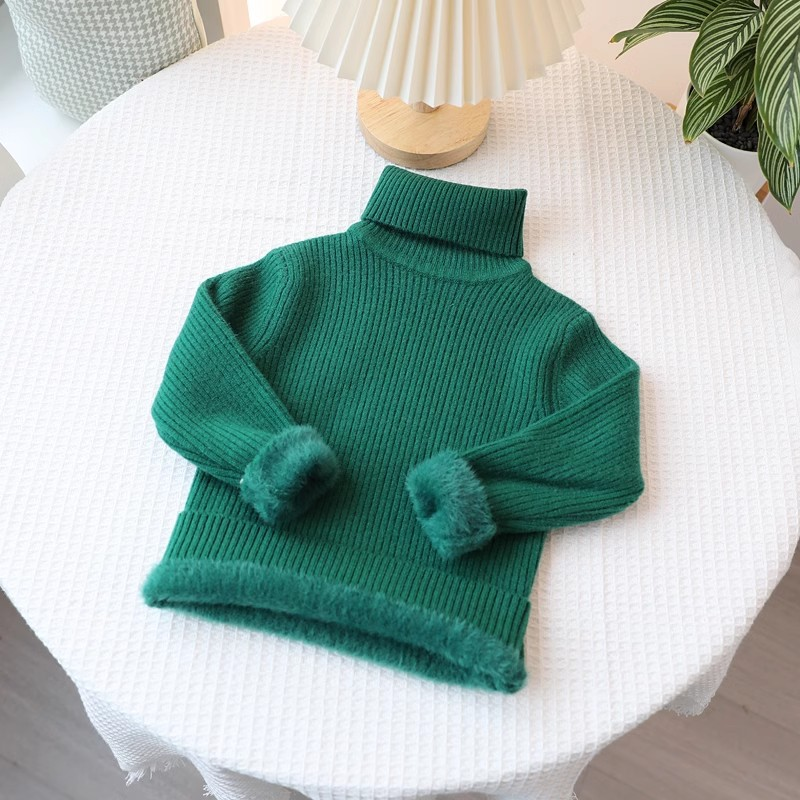 Pull pour enfant Mother & Kids, base en polaire intégrée, pull à col roulé de couleur unie, taille moyenne, pour garçons et filles_voghion.com
