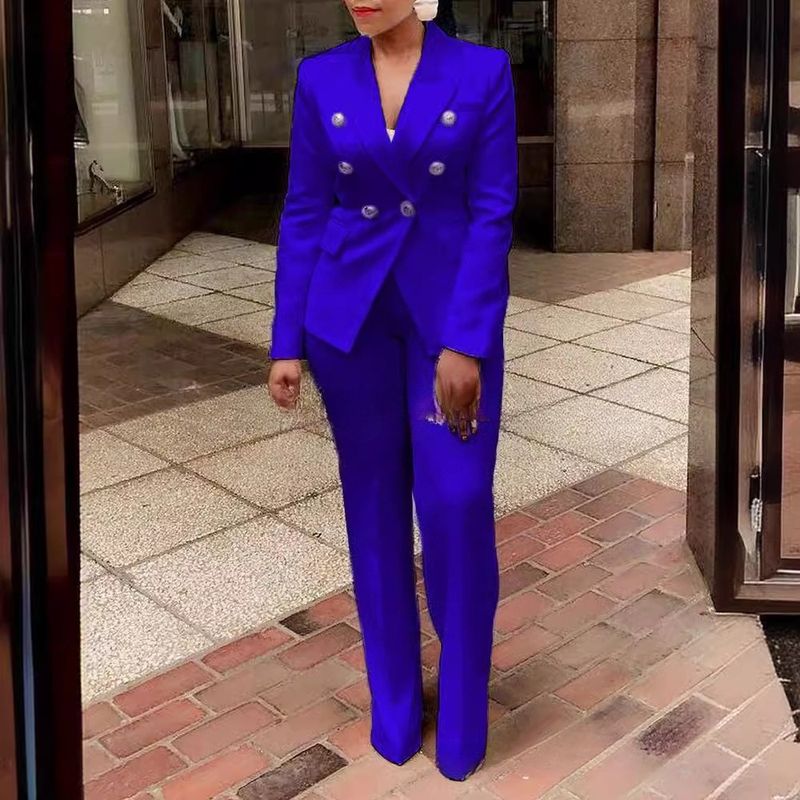 Ensemble pantalon femme deux pièces col rabattu blazer blanc élégant manteaux ensembles assortis travail taille haute pantalons longs costumes_voghion.com