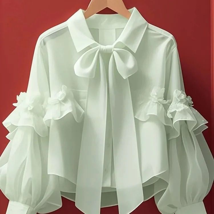 Damenbekleidung Frühherbst neue Oberteile für Damen im einzigartigen, schönen grünen Laternen-Langarmhemd_voghion.com
