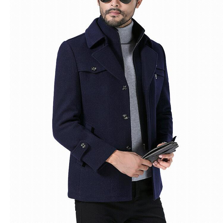 Schafe mittellange verdickte Revers Mode lässig Herren Wolljacke_voghion.com