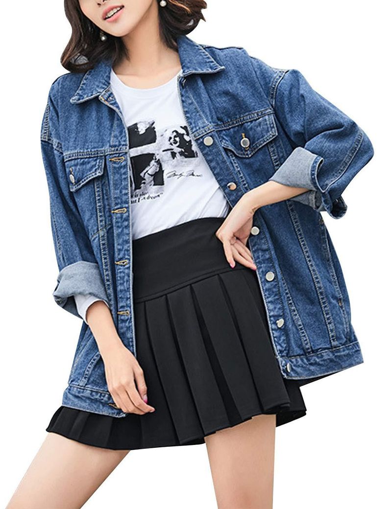 Übergroße Jeansjacke für Damen – Klassischer, locker sitzender Langarmmantel in Hellblau, Dunkelblau und Schwarzgrau (S-3XL)_voghion.com