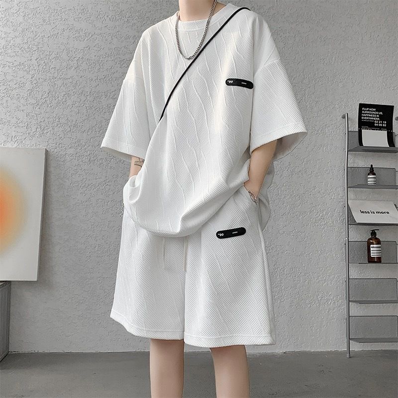 Conjunto deportivo informal de verano para hombre, moderno y elegante, con temperamento a la moda, conjunto completo de manga corta._voghion.com
