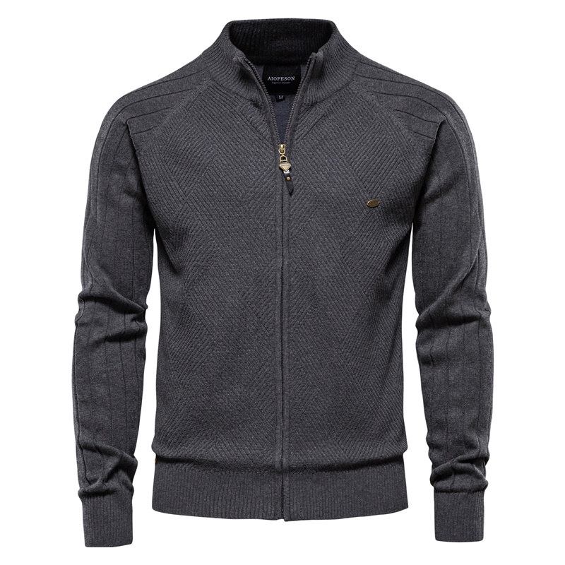 AIOPESON Argyle Solid Color Cardigan Men Casual Quality Zipper Cotton Winter Mens Sweaters Fashion Basic Cardigans For Men_voghion.com