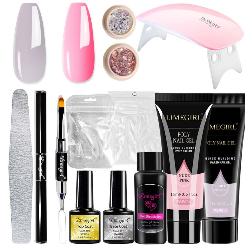 15ml Extension Nail Mold Double Headed Brush UV Lamp Crystal Gel Set_voghion.com