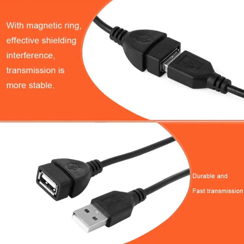 2.0 Male To A Female Data Sync Black Charger Extension Cord USB Cable For PC Laptop Keyboard_voghion.com
