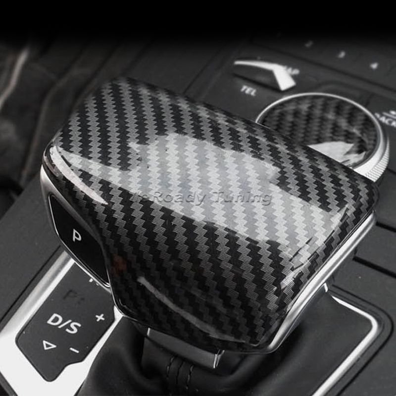 LHD Carbon Fiber Shift Knob Cover auto leather shifter cap for Audi A4 B9 A5 S5 Q5 fy Q7 RS4 RS5 2018 2019 2020 Interior_voghion.com