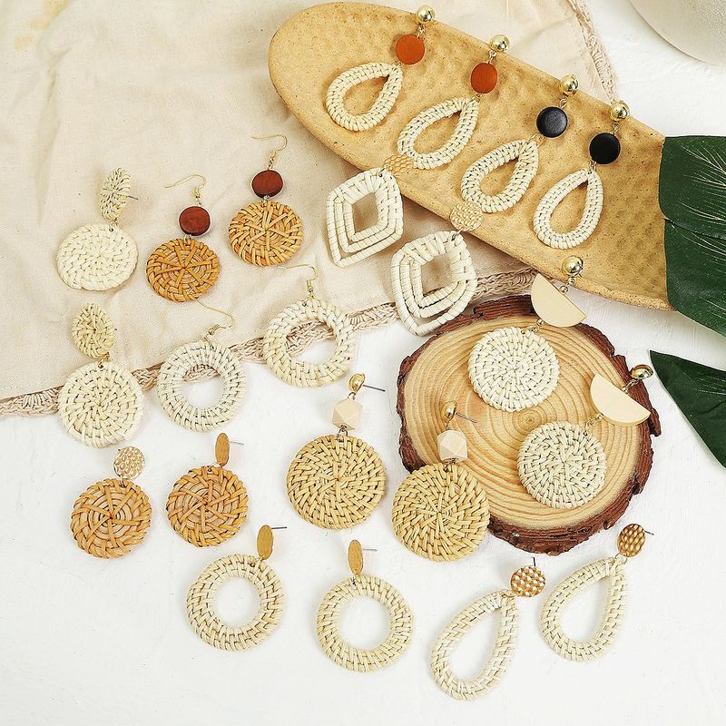 conjunto de brincos de borla hit Novos brincos boêmios Brincos de vime de madeira_voghion.com