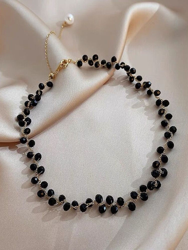 Kalten stil schwarz kristall halskette neue Koreanische temperament einfache halskette net promi high-end-schlüsselbein kette_voghion.com