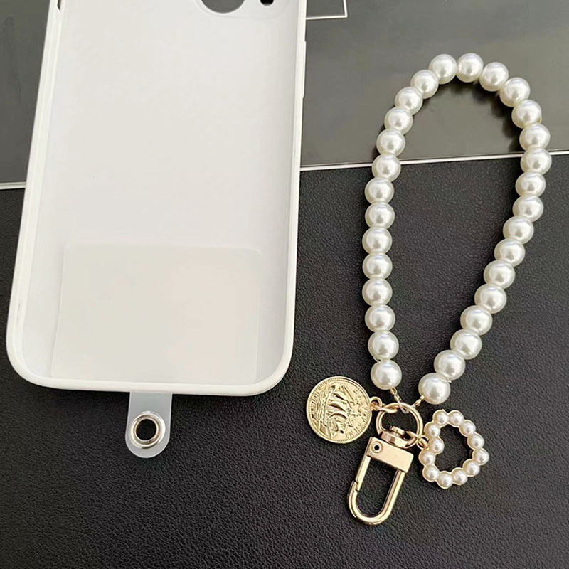 Short Pearl Lanyard Fashion Rhinestone Pendant Mobile Phone Lanyard Hand-woven Wrist Strap Back Case Anti-lost Lanyard_voghion.com