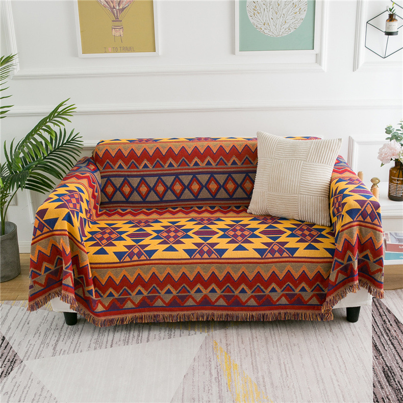 Ethnic style double-sided thickened thread blanket sofa cushion, exposed business blanket, dustproof and aesthetically_voghion.com