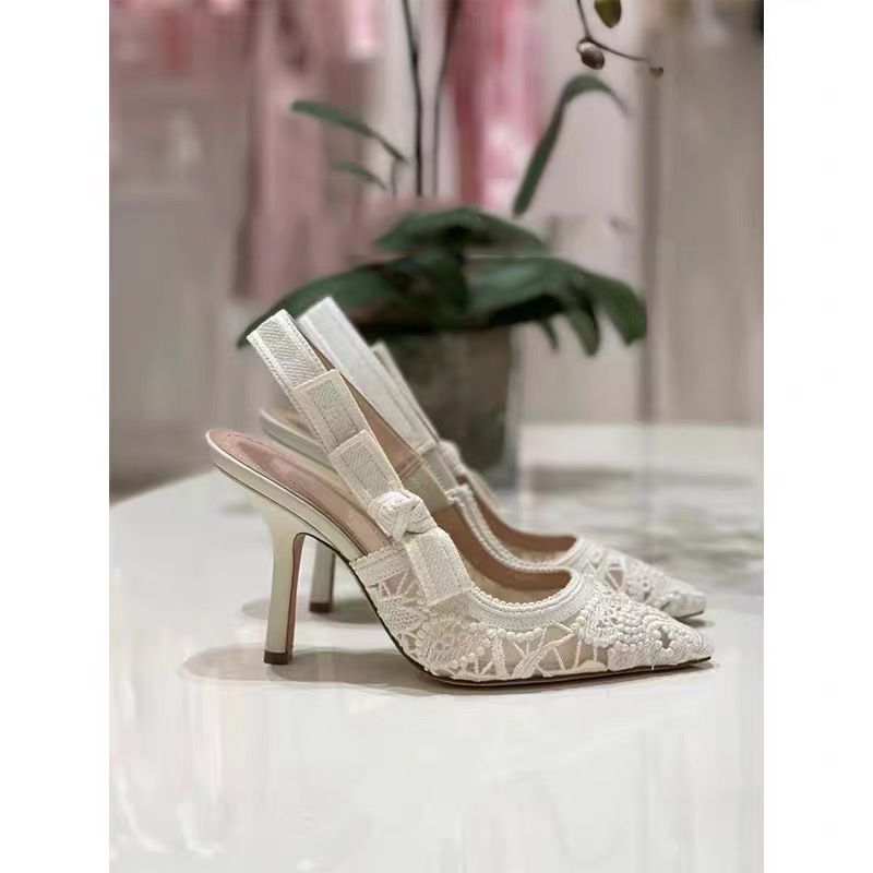 Scarpe con tacco a gattino, sandali chiusi con fiocco, punta affilata ricamata, pizzo idrosolubile, tacchi alti da donna_voghion.com